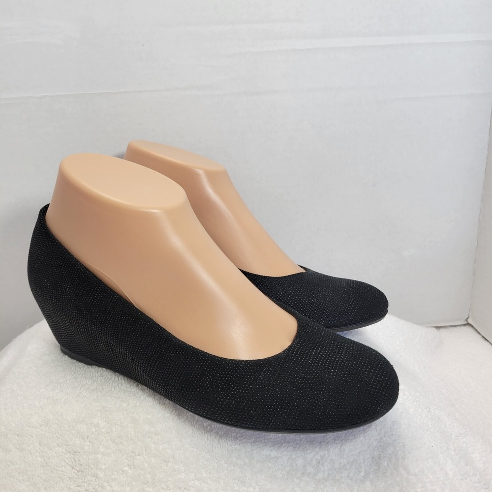 Stewart Weitzman Black Embossed Leather Ballet Wedge Womens Size 6 Heel